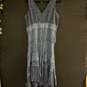 Casual Living Women’s Dress M Navy Blue Handkerchief Hem Sleeveless Fairycore